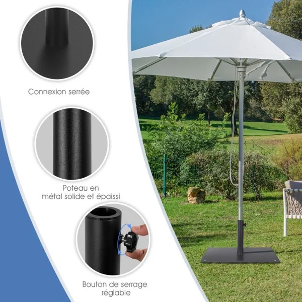 Pied de Parasol Lourd 50x50cm 16kg Socle Parasol Extérieurφ40/50mm avec 4 Repose-pieds Support Parasol en Métal