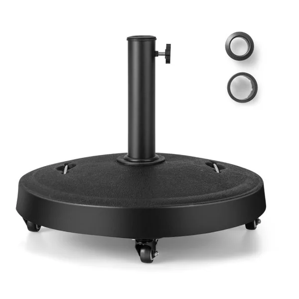 Pied de Parasol sur Roulettes φ52CM Socle Parasol Extérieur en Résine avec 2 Poignées Rétractables 4 Roue Verrouillables pour Poteaux de Parasol 38/48 mm