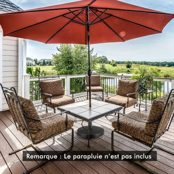 Pied de Parasol sur Roulettes φ52CM Socle Parasol Extérieur en Résine avec 2 Poignées Rétractables 4 Roue Verrouillables pour Poteaux de Parasol 38/48 mm