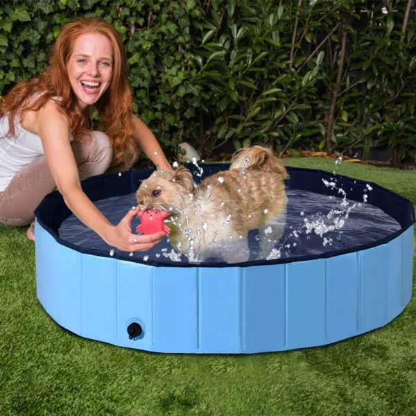 Piscine Pliable en PVC Ø120xH30 cm Baignoire Portable pour Animaux de Compagnie Bleu