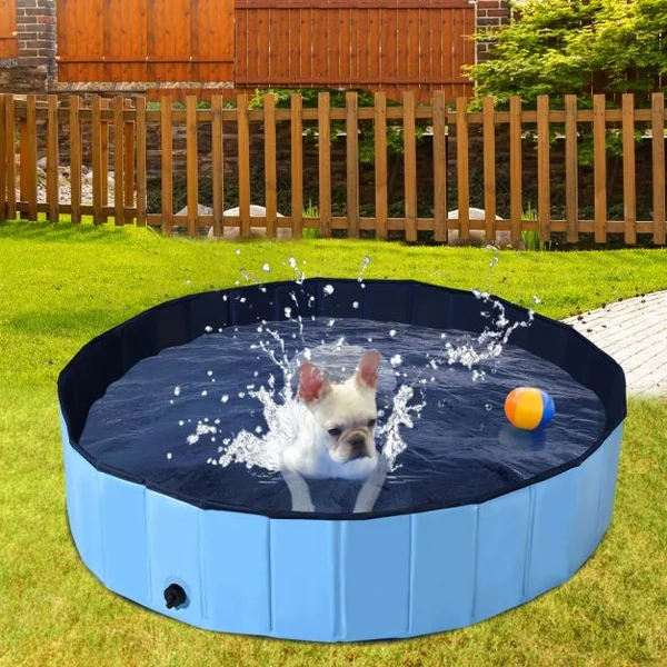 Piscine Pliable en PVC Ø120xH30 cm Baignoire Portable pour Animaux de Compagnie Bleu