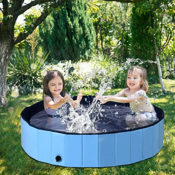 Piscine Pliable en PVC Ø120xH30 cm Baignoire Portable pour Animaux de Compagnie Bleu