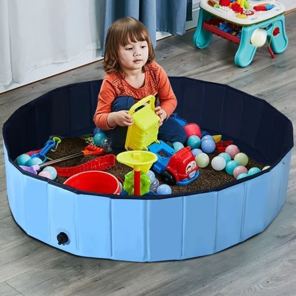 Piscine Pliable en PVC Ø120xH30 cm Baignoire Portable pour Animaux de Compagnie Bleu