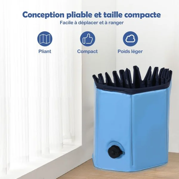 Piscine Pliable en PVC Ø120xH30 cm Baignoire Portable pour Animaux de Compagnie Bleu