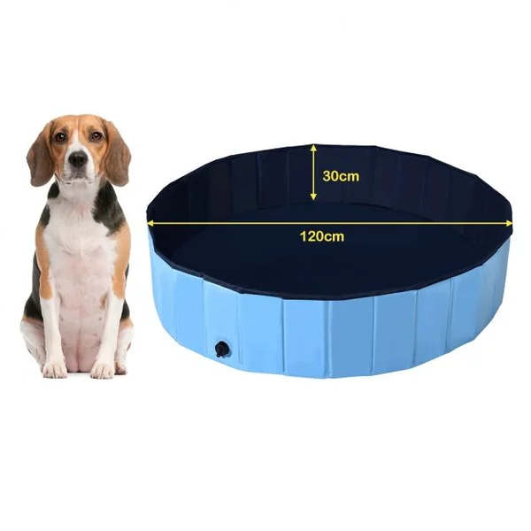 Piscine Pliable en PVC Ø120xH30 cm Baignoire Portable pour Animaux de Compagnie Bleu