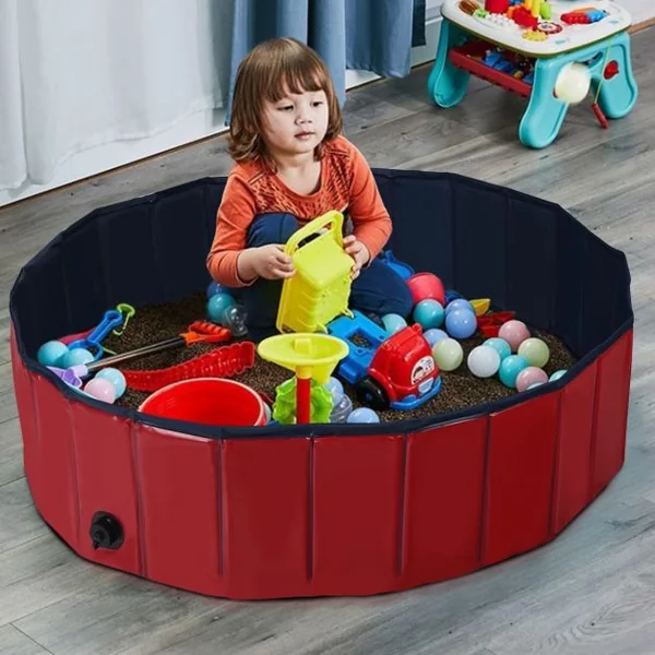 Piscine Pliable en PVC Ø120xH30 cm Baignoire Portable pour Animaux de Compagnie Rouge