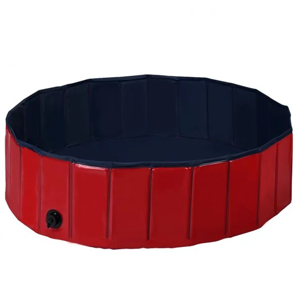 Piscine Pliable en PVC Ø120xH30 cm Baignoire Portable pour Animaux de Compagnie Rouge