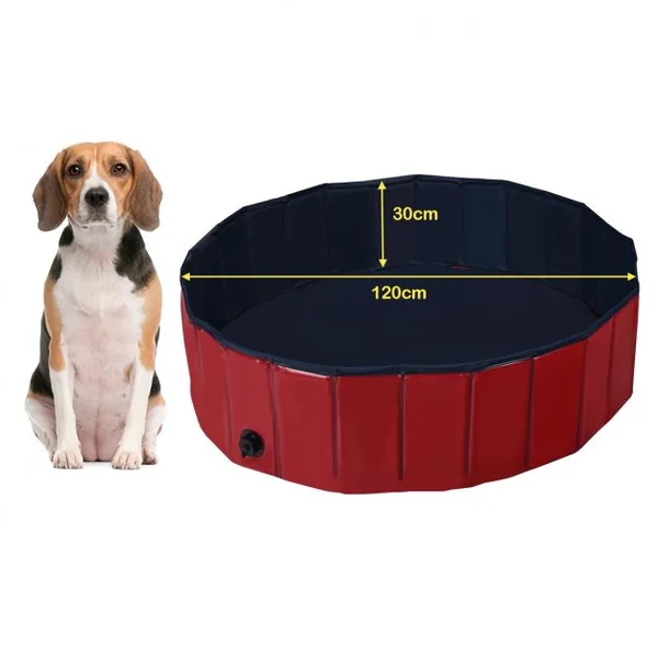 Piscine Pliable en PVC Ø120xH30 cm Baignoire Portable pour Animaux de Compagnie Rouge