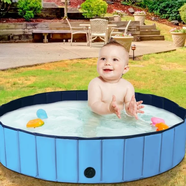 Piscine Pliable en PVC Ø140xH30 cm Baignoire Portable pour Animaux de Compagnie Bleu