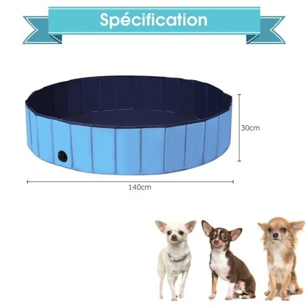 Piscine Pliable en PVC Ø140xH30 cm Baignoire Portable pour Animaux de Compagnie Bleu