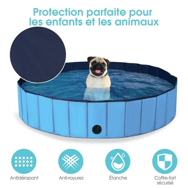 Piscine Pliable en PVC Ø140xH30 cm Baignoire Portable pour Animaux de Compagnie Bleu