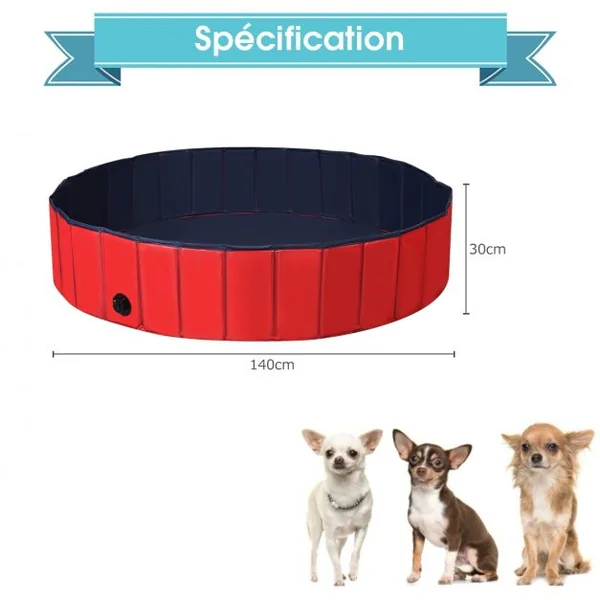 Piscine Pliable en PVC Ø140xH30 cm Baignoire Portable pour Animaux de Compagnie Rouge