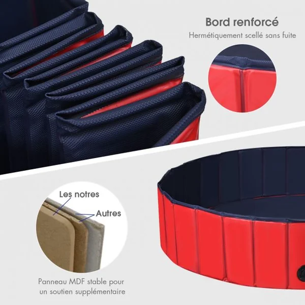 Piscine Pliable en PVC Ø140xH30 cm Baignoire Portable pour Animaux de Compagnie Rouge