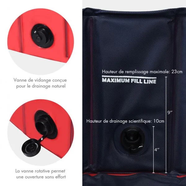Piscine Pliable en PVC Ø140xH30 cm Baignoire Portable pour Animaux de Compagnie Rouge