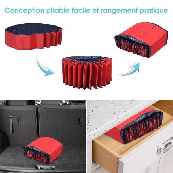 Piscine Pliable en PVC Ø140xH30 cm Baignoire Portable pour Animaux de Compagnie Rouge