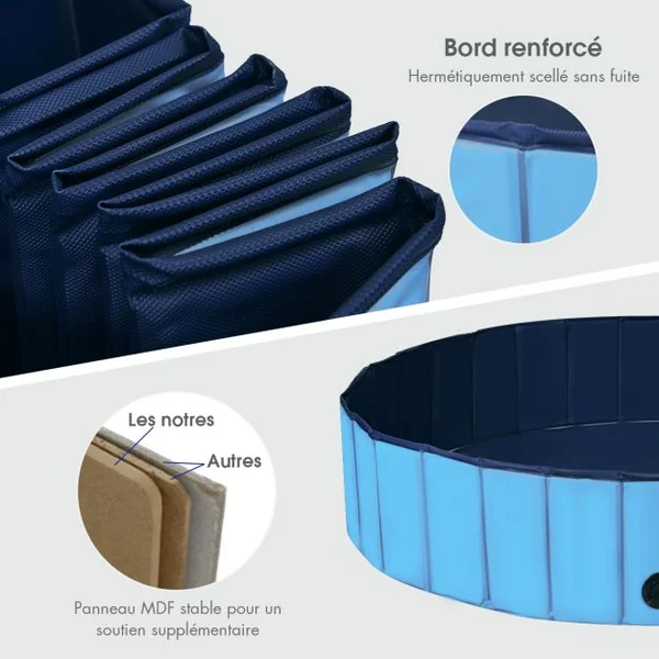 Piscine Pliable pour Chiens 160x30CM avec Robinet de Vidange Rotatif et Fond Antidérapant en PVC Bleu