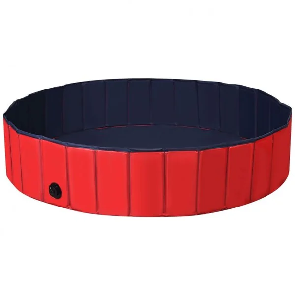 Piscine Pliable pour Chiens 160x30CM avec Robinet de Vidange Rotatif et Fond Antidérapant en PVC Rouge