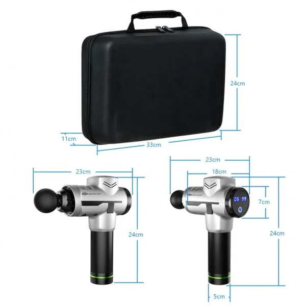 Pistolet de Massage Professionnel à 6 Vitesses Réglables Appareil de Massage 4 Têtes de Massage Sacoche Batterie 2400mAh