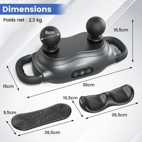 Pistolet à Fascia avec 3 Têtes de Massage Commutables Appareil de Massage avec Fonction de Massage en Profondeur 3 Modes 3 Intensités 15 Min