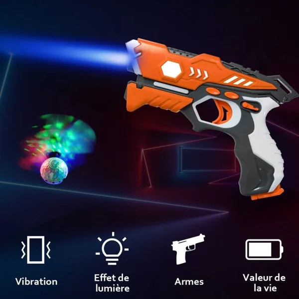 Pistolets Laser pour 2 Joueurs Jaune/Rouge Laser Game Infrarouge Sans Fil Ballon Volant 2 Talkie-walkie 4 Modes de Jeu