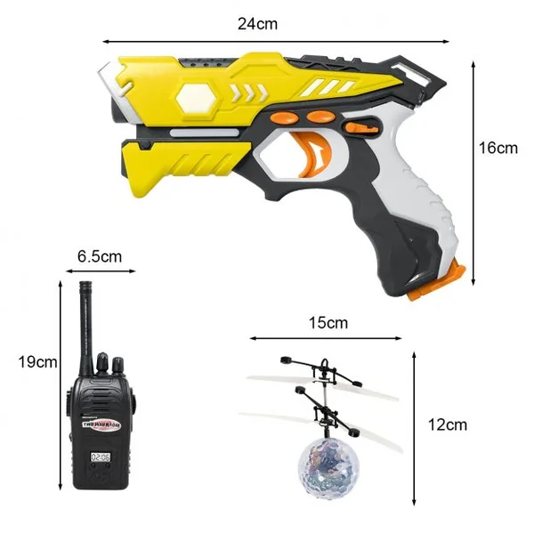 Pistolets Laser pour 2 Joueurs Jaune/Rouge Laser Game Infrarouge Sans Fil Ballon Volant 2 Talkie-walkie 4 Modes de Jeu