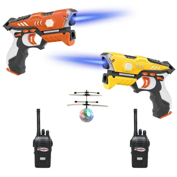 Pistolets Laser pour 2 Joueurs Jaune/Rouge Laser Game Infrarouge Sans Fil Ballon Volant 2 Talkie-walkie 4 Modes de Jeu