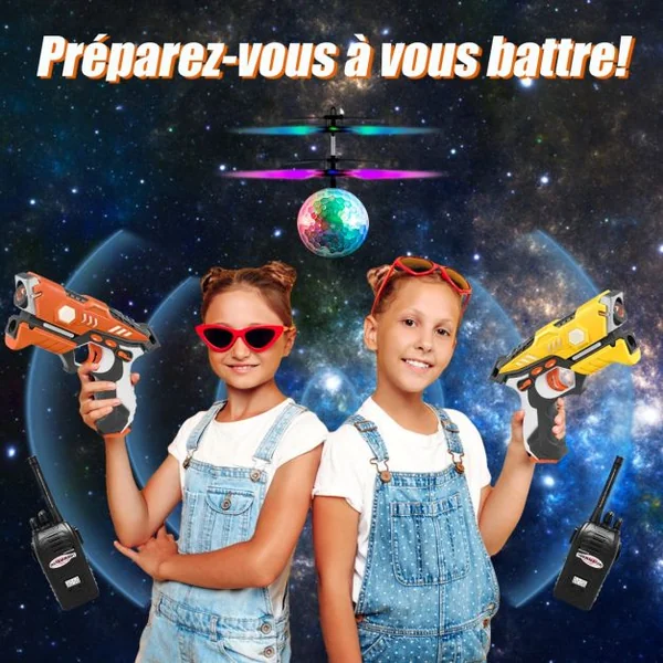 Pistolets Laser pour 2 Joueurs Jaune/Rouge Laser Game Infrarouge Sans Fil Ballon Volant 2 Talkie-walkie 4 Modes de Jeu