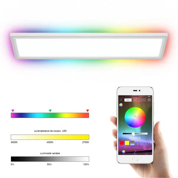 Plafonnier 18w Dimmable Moderne 196 Led 2700-6000k Télécommande Bluetooth 4 Modèles de Lumière 59,5x14,5x5cm Blanc