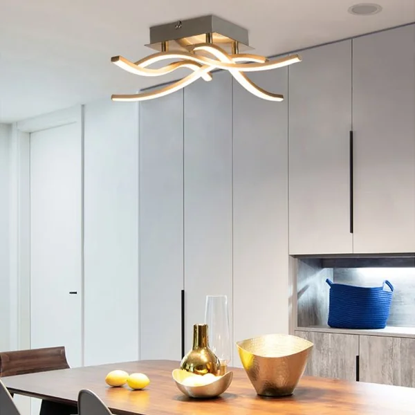 Plafonnier Led 2700k Dimmable Style Moderne à 4 Bras Led 3,6W 25 000h en Fer et Aluminium 47x47x9,5cm Sable et Blanc