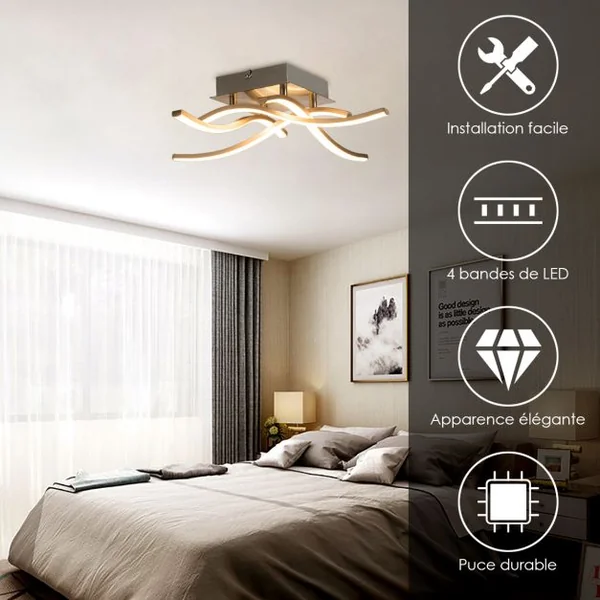 Plafonnier Led 2700k Dimmable Style Moderne à 4 Bras Led 3,6W 25 000h en Fer et Aluminium 47x47x9,5cm Sable et Blanc