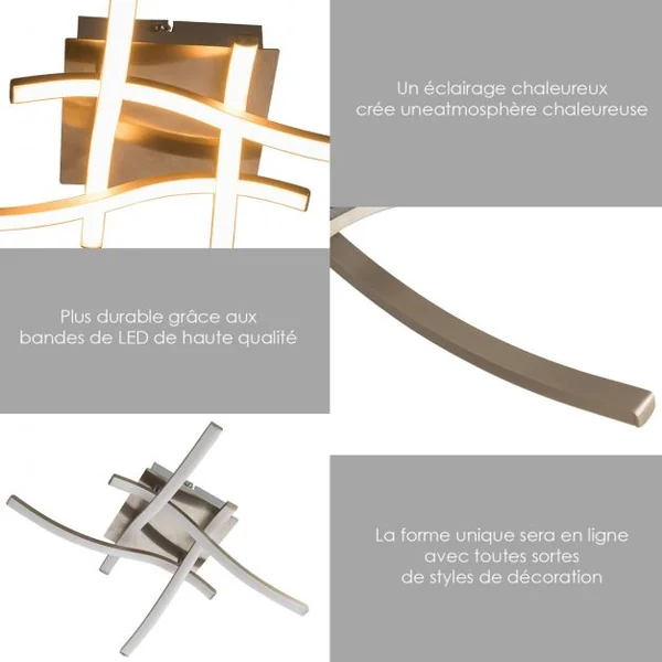 Plafonnier Led 2700k Dimmable Style Moderne à 4 Bras Led 3,6W 25 000h en Fer et Aluminium 47x47x9,5cm Sable et Blanc
