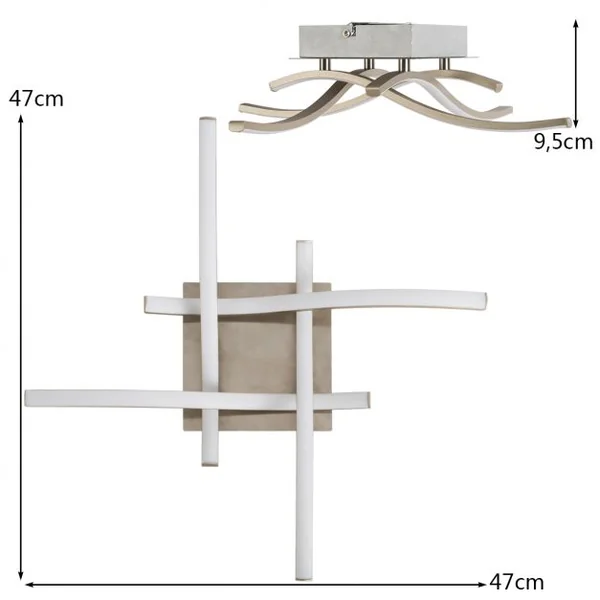 Plafonnier Led 2700k Dimmable Style Moderne à 4 Bras Led 3,6W 25 000h en Fer et Aluminium 47x47x9,5cm Sable et Blanc