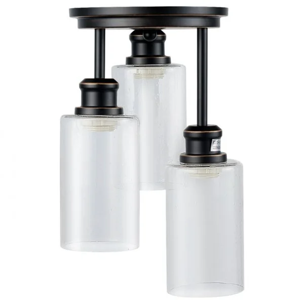 Plafonnier Moderne Industriel à 3 Spots en Métal Abat-jour en Verre de Semence 60W Prise E27