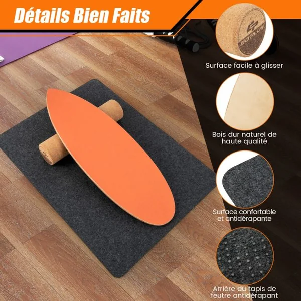 Planche d’Entraînement pour l’Équilibre avec Rouleau et Tapis Antidérapant pour Skateboard Hockey Snowboard 8 Couleurs au Choix