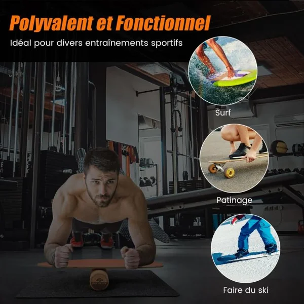 Planche d’Entraînement pour l’Équilibre avec Rouleau et Tapis Antidérapant pour Skateboard Hockey Snowboard 8 Couleurs au Choix