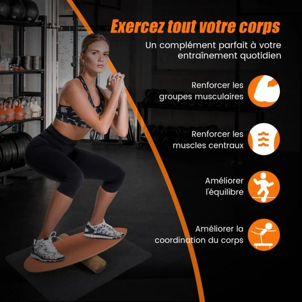 Planche d’Entraînement pour l’Équilibre avec Rouleau et Tapis Antidérapant pour Skateboard Hockey Snowboard 8 Couleurs au Choix