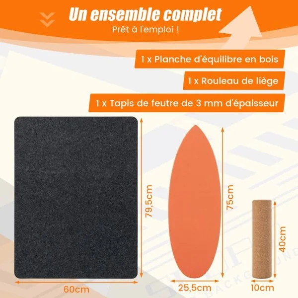 Planche d’Entraînement pour l’Équilibre avec Rouleau et Tapis Antidérapant pour Skateboard Hockey Snowboard 8 Couleurs au Choix