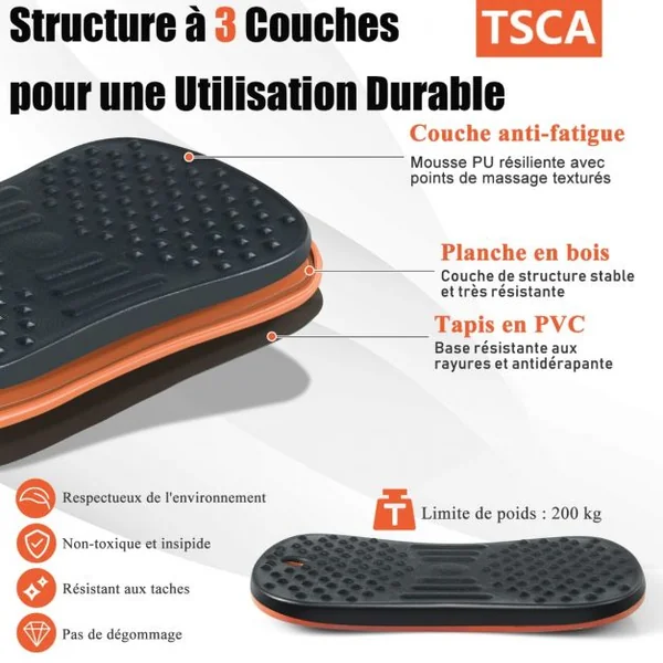Planche d'Équilibre à Rotation à 360° avec Points de Massage et Base Antidérapante pour Bureau Debout Charge de 150 KG Noir
