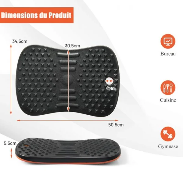 Planche d'Équilibre à Rotation à 360° avec Points de Massage et Base Antidérapante pour Bureau Debout Charge de 150 KG Noir