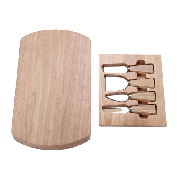 Planche à Fromage Plateau à Fromage en Bois avec Compartiment avec 4 Couteaux/Couverts Intégrés forme ovale 35 x 19 x 4 cm