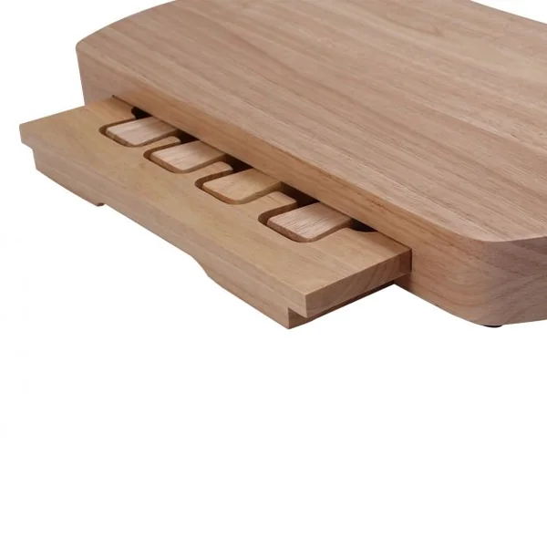 Planche à Fromage Plateau à Fromage en Bois avec Compartiment avec 4 Couteaux/Couverts Intégrés forme ovale 35 x 19 x 4 cm