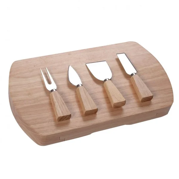 Planche à Fromage Plateau à Fromage en Bois avec Compartiment avec 4 Couteaux/Couverts Intégrés forme ovale 35 x 19 x 4 cm