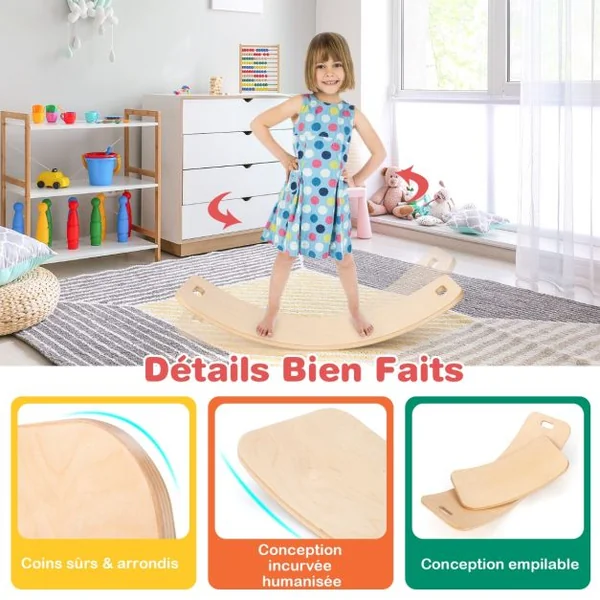 Planches d’Équilibre en Bois 2 Pièces 87x30/60x30CM Charge 150KG Balance Board avec Courbe Douce et Poignées 2CM d'Épaisseur
