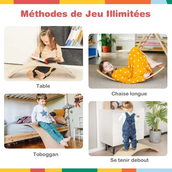 Planches d’Équilibre en Bois 2 Pièces 87x30/60x30CM Charge 150KG Balance Board avec Courbe Douce et Poignées 2CM d'Épaisseur