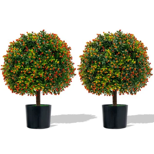 Plante Artificiel Lot de 2 Boule de Buis en Topiaire 38 x 55 cm (Dia. x H) avec Fruits des Couleurs Vivantes Pots Inclus