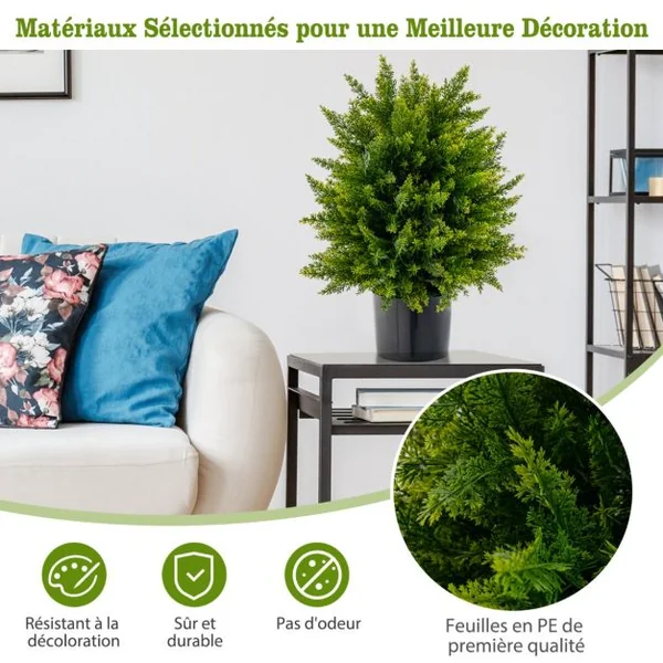 Plante Artificiel Lot de 2 Boule Topiaire Cyprès 33 x 54 cm (Dia. x H) Pots Inclus Décoration Intérieur Extérieur