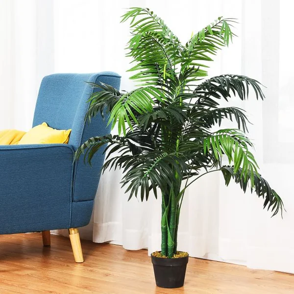 Plante Artificielle 110cm en pot Faux arbre palmier Aréca avec pot pour décoration intérieur ou extérieur, Vert