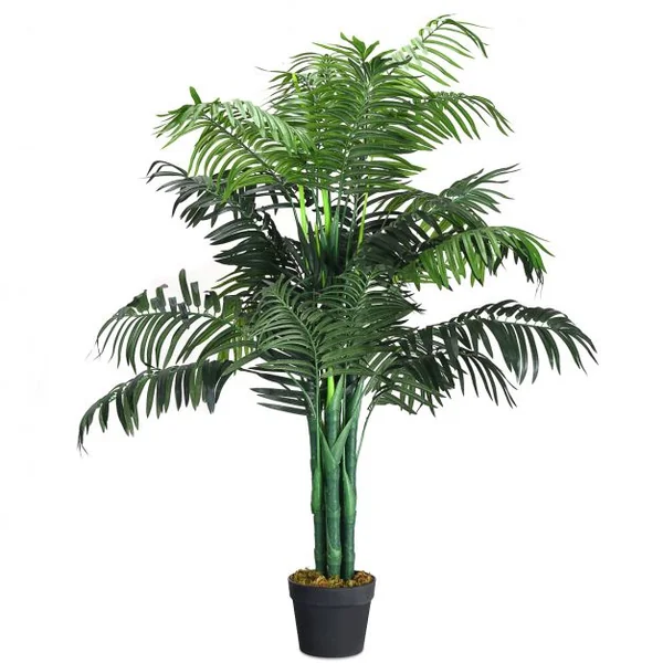 Plante Artificielle 110cm en pot Faux arbre palmier Aréca avec pot pour décoration intérieur ou extérieur, Vert