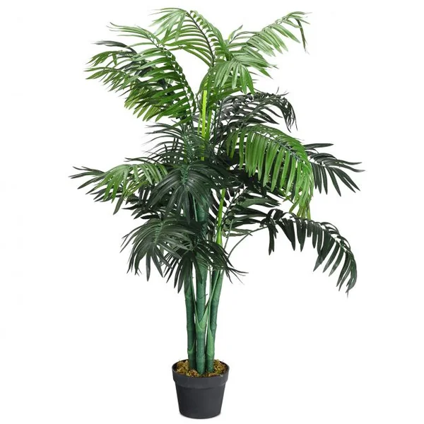 Plante Artificielle 110cm en pot Faux arbre palmier Aréca avec pot pour décoration intérieur ou extérieur, Vert