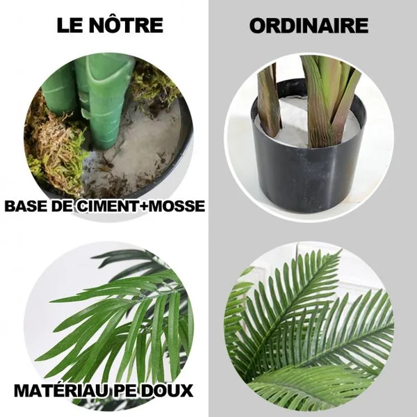 Plante Artificielle 110cm en pot Faux arbre palmier Aréca avec pot pour décoration intérieur ou extérieur, Vert